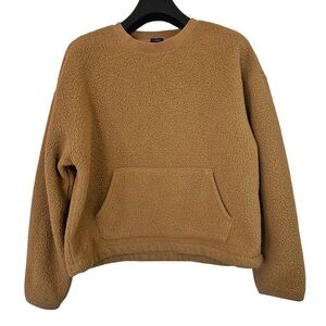 GAP Women's Short Brown/Tan Fleece Pullover Pouch Pocket Nice Ribbed Trimming S
